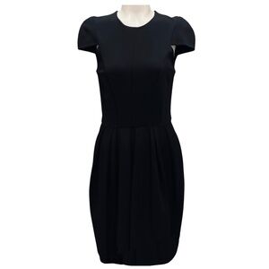 J. MENDEL BLACK CAP SLEEVED STRETCH KNIT TECHNO MIDI DRESS